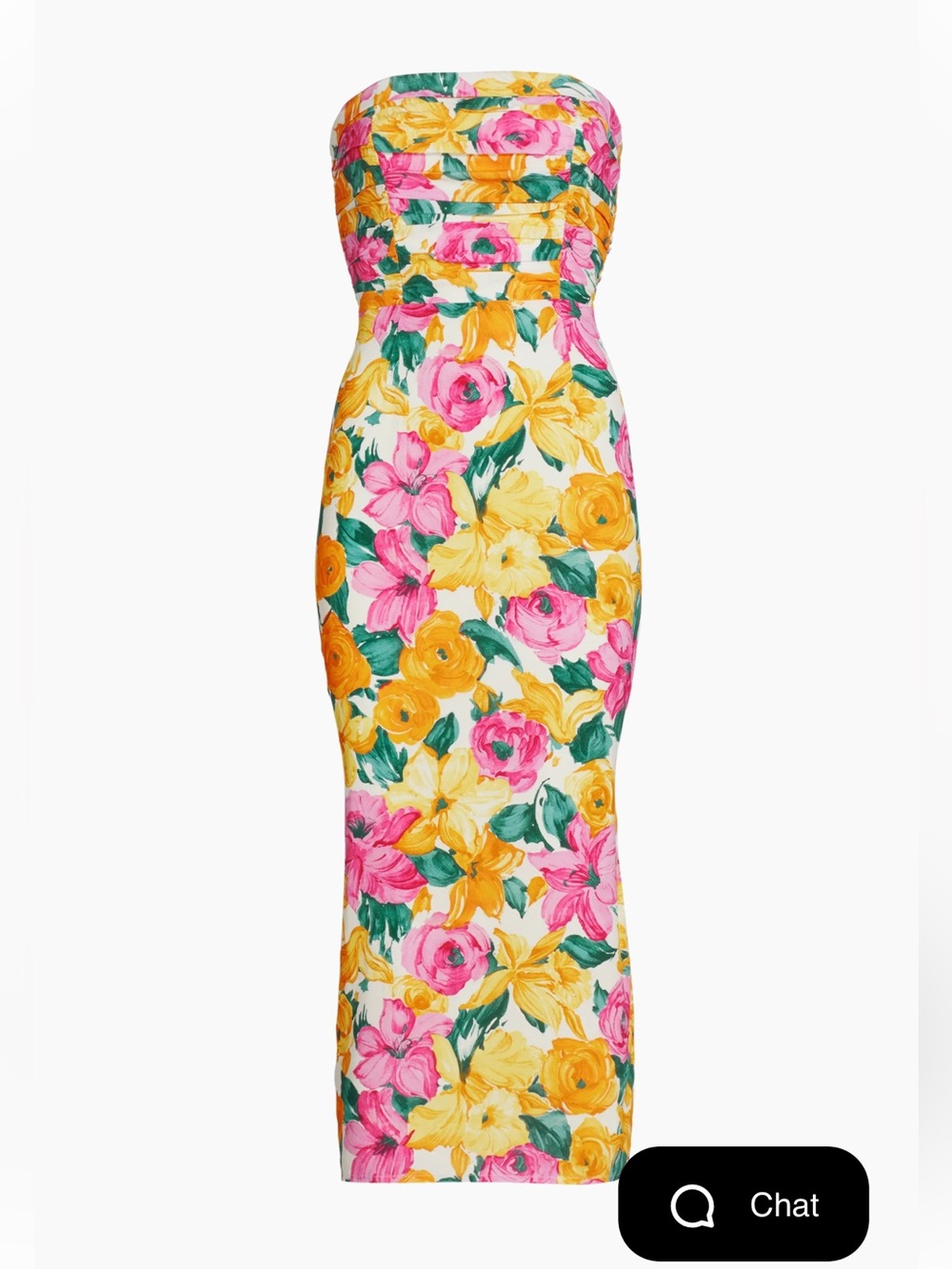 Wayf Strapless Floral Midi Dress in Pink, Yellow & Green